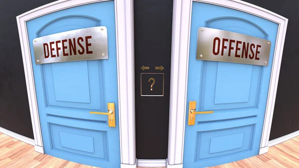 Defense Offense Choice Two Options Choose Represented Doors Leading Different — Stok fotoğraf