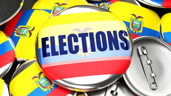 Ecuador Elezioni Decine Pulsanti Pinback Con Una Bandiera Dell Ecuador — Foto Stock