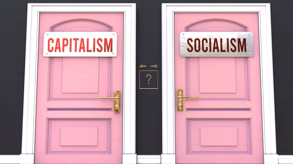 Kapitalismus Nebo Socialismus Rozhodování Základě Volby Jedné Možností Dva Alaternaté — Stock fotografie