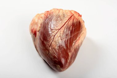 Beyaz arka plan üzerinde izole ham sığır eti kalp.