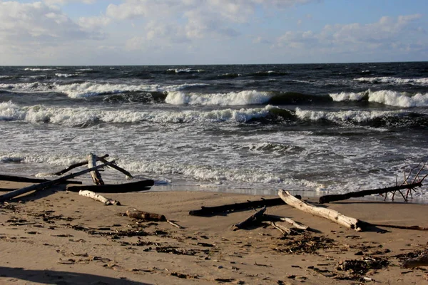 Морской Пейзаж Время Шторма Большими Волнами Карникава Латвия Большие Мощные — стоковое фото