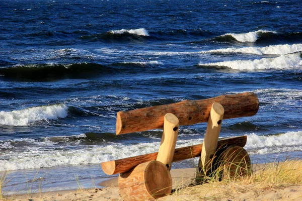 Panca Salotto Vuota Legno Riva Mare Panca Legno Tronchi Albero — Foto Stock