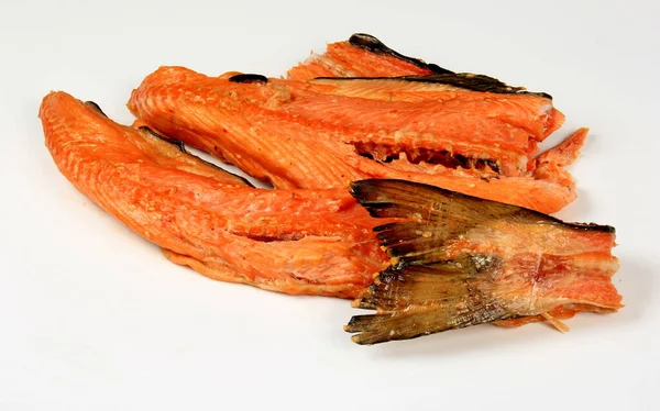 Hot Smoked Salmon Trout Bones White Background — Stock Photo, Image