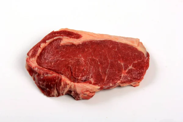 Perfect Raw Sirloin Steak White Background — Fotografia de Stock
