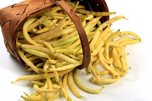 Fresh Yellow Beans Wooden Table Background — 스톡 사진