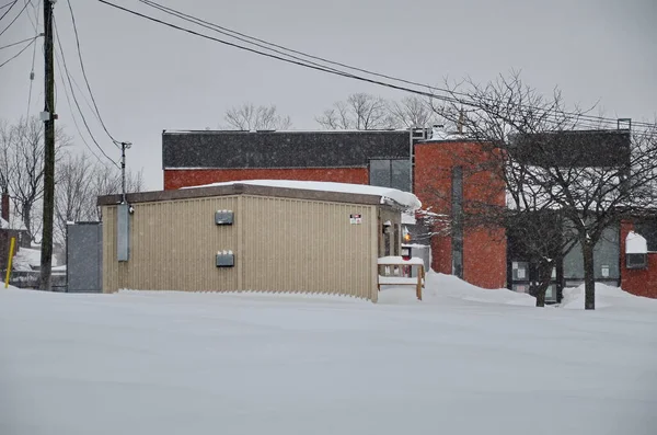 Extreme Sneeuwval Tijdens Sneeuwstorm Buiten Een Openbare School Toronto Ontario — Stockfoto