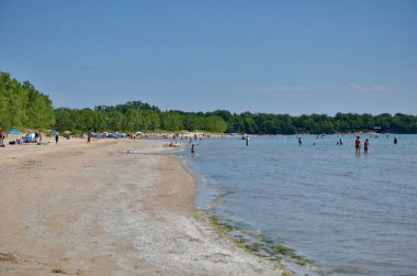 Prens Edward County, Ontario, Kanada, 14 Temmuz 2022: İnsanlar Sandbanks İl Parkı 'ndaki plajın tadını çıkarıyor. Kumsalları Ontario Gölü 'nün kuzeydoğu tarafında yer almaktadır..