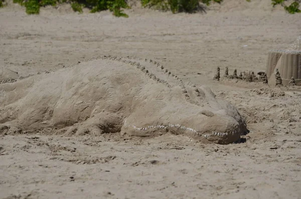 Alligator Sand Castle Una Spiaggia Ontario Canada — Foto Stock
