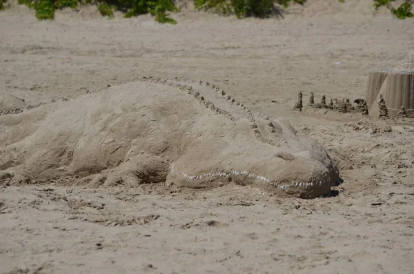 Alligator Sand Castle Egy Tengerparton Ontario Kanada — Stock Fotó