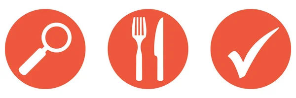 表示される3つの赤いボタン 食べ物やレストランの検索 — ストック写真