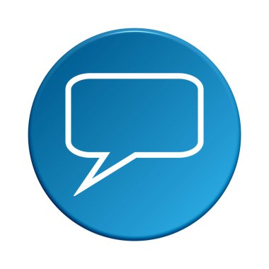 İletişim, iletişim, iletişim, sohbet veya forum için konuşma baloncuğu simgesine sahip yuvarlak mavi düğme