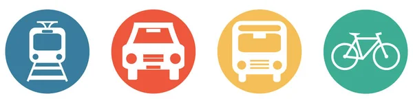 4青赤オレンジ緑のボタンを示す バスや自転車 — ストック写真