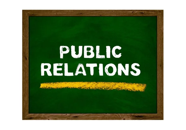 Public Relations Green Chalkboard Wooden Frame White Chalk Text — Stock Photo, Image
