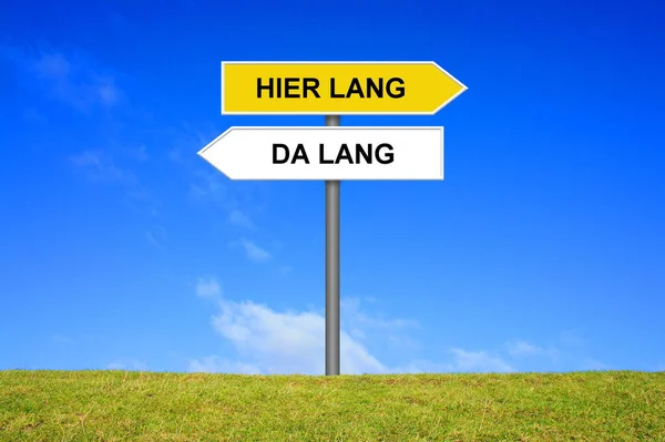 Waymarker Showing Two Directions Way Way German Language — Stock Photo, Image