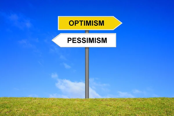 Cartello Esterno Mostra Ottimismo Pessimismo — Foto Stock