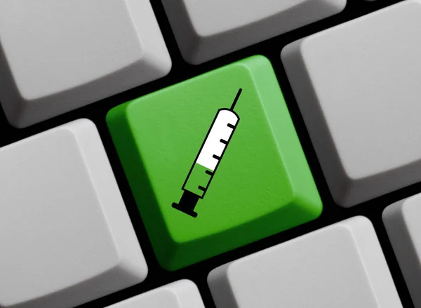 Green Computer Keyboard Syringe Icon Coronavirus Vaccination Illustration — Stock Photo, Image