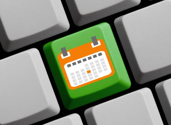 Teclado Computadora Verde Que Muestra Calendario Línea Ilustración —  Fotos de Stock