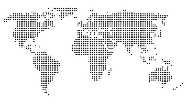 Very simple world map with black dots on white background