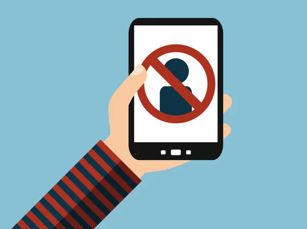 Hand with smartphone: Person or account blocked and deleted
