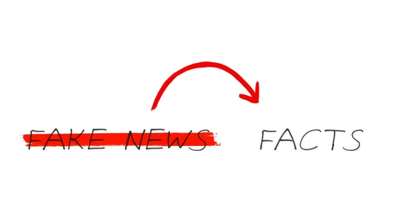 Sahte Haber Gerçekler Kırmızı Oklu Yazısıyla Yazılmış Metin — Stok fotoğraf