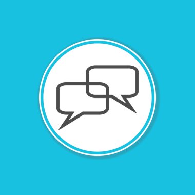 Beyaz çemberde Konuşma Kabarcığı simgesiyle mavi arkaplan pankartı - İletişim