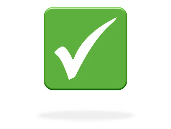 Botão Verde Com Marca Verificação Marca Sinal — Fotografia de Stock