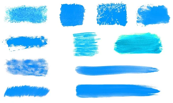 Conjunto Rayas Pintadas Mano Sucias Con Color Azul —  Fotos de Stock
