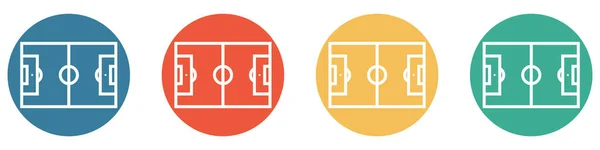 四个色彩斑斓的钮扣蓝色 橙色和绿色展示 体育场或足球 — 图库照片