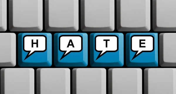 Blue Computer Keyboard Showing Hate Speech Bubbles — Stock Photo, Image