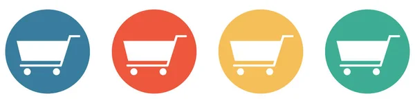 4カラフルなボタン青 オレンジと緑のショー ショッピングカート スーパーマーケットやショップ — ストック写真