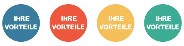Barevné Tlačítka Modrá Červená Oranžová Zelená Ukazující Vaše Výhody Němčině — Stock fotografie