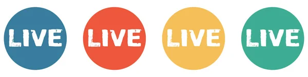 Boutons Colorés Bleu Rouge Orange Vert Montrant Live Livestream — Photo