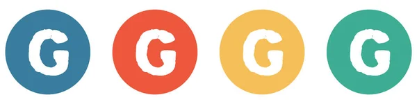 四个色彩斑斓的按钮上的G White Grunge字母蓝色 绿色的横幅 — 图库照片