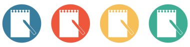 4 renkli düğme mavi, kırmızı, turuncu ve yeşil gösterim: Not defteri ve kalem