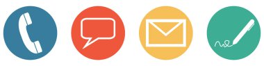 4 Düğme mavi turuncu yeşil: İletişim - telefon hattı, kişisel olarak, mektup veya bülten