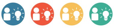 4 renkli düğme mavi, kırmızı, turuncu ve yeşil gösterim: Kişi ve ampul - Yaratıcılık