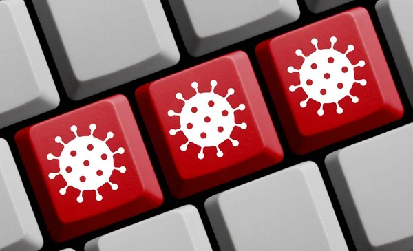 Red Computer Keyboard Three Covid Icons Illustration — Stock Photo, Image
