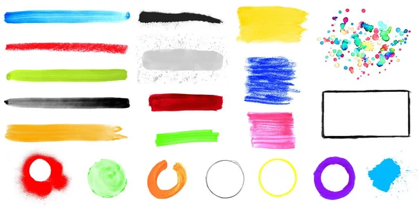 Collection Colorful Hand Painted Brush Pencil Elements Decoration Layout — Stock Photo, Image