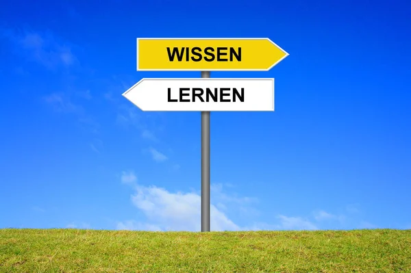 Signpost Showing Learning Knowledge German Language — Stock Photo, Image