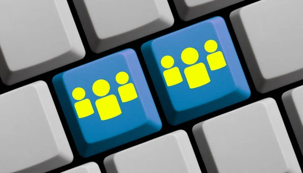 Toetsenbord Met Groep Werknemers Gemeenschap Leden — Stockfoto