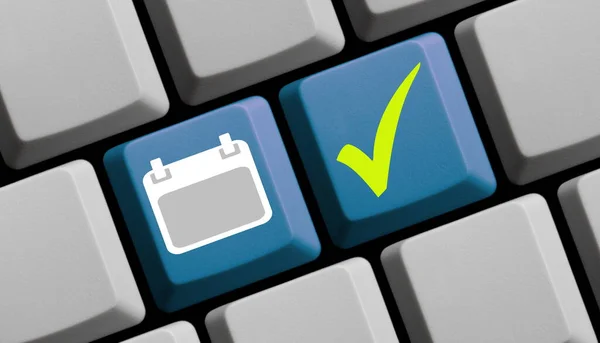 Blue Computer Keyboard Showing Calendar Checkmark — Stock Photo, Image