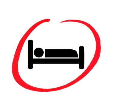 El çizimi kırmızı daire ile yatak simgesi - Otel