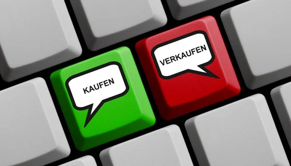 Computertastatur Zeigt Kauf Und Verkauf Deutscher Sprache Illustration — Stockfoto