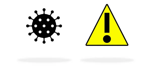带有黄色警告标志的Coronavirus符号 — 图库照片