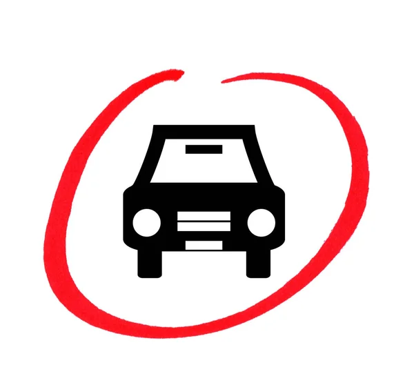 Ikona Auta Ručně Kresleným Červeným Kruhem Doprava — Stock fotografie
