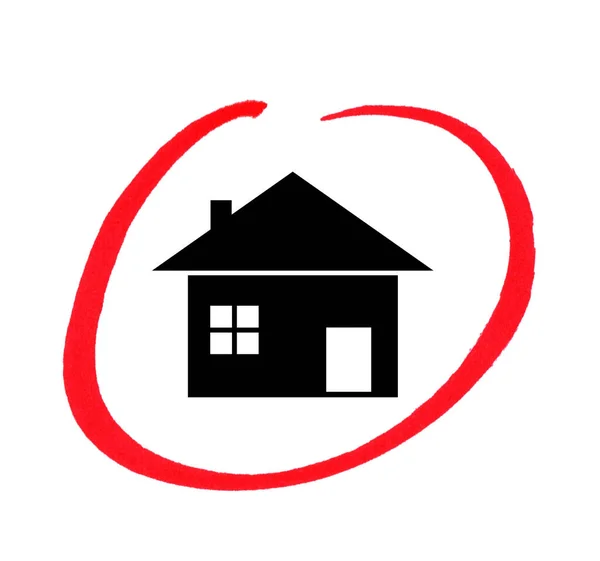 House Icon Hand Drawn Red Circle Real Estate — Stock Photo, Image