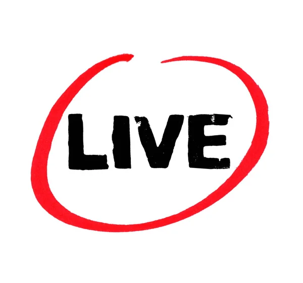 Live Mit Handgezeichnetem Roten Kreis Livestream — Stockfoto