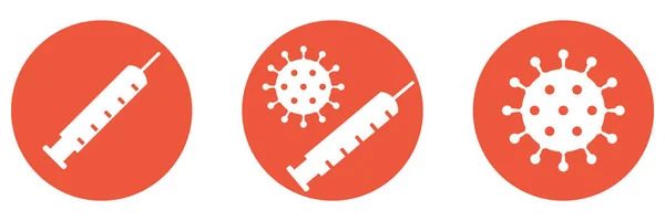 3つの赤いボタン コロナウイルスシンボル注射器とCovid 19ウイルス — ストック写真