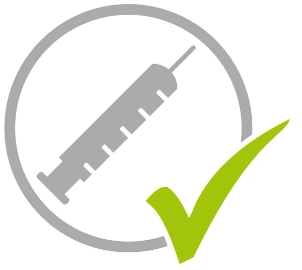 Grey Circle Icon Green Tick Showing Syringe Covid Vaccination — Stock Photo, Image