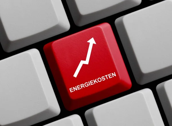 红色计算机键盘 日耳曼语能源成本上升 带有箭头 3D图解 — 图库照片